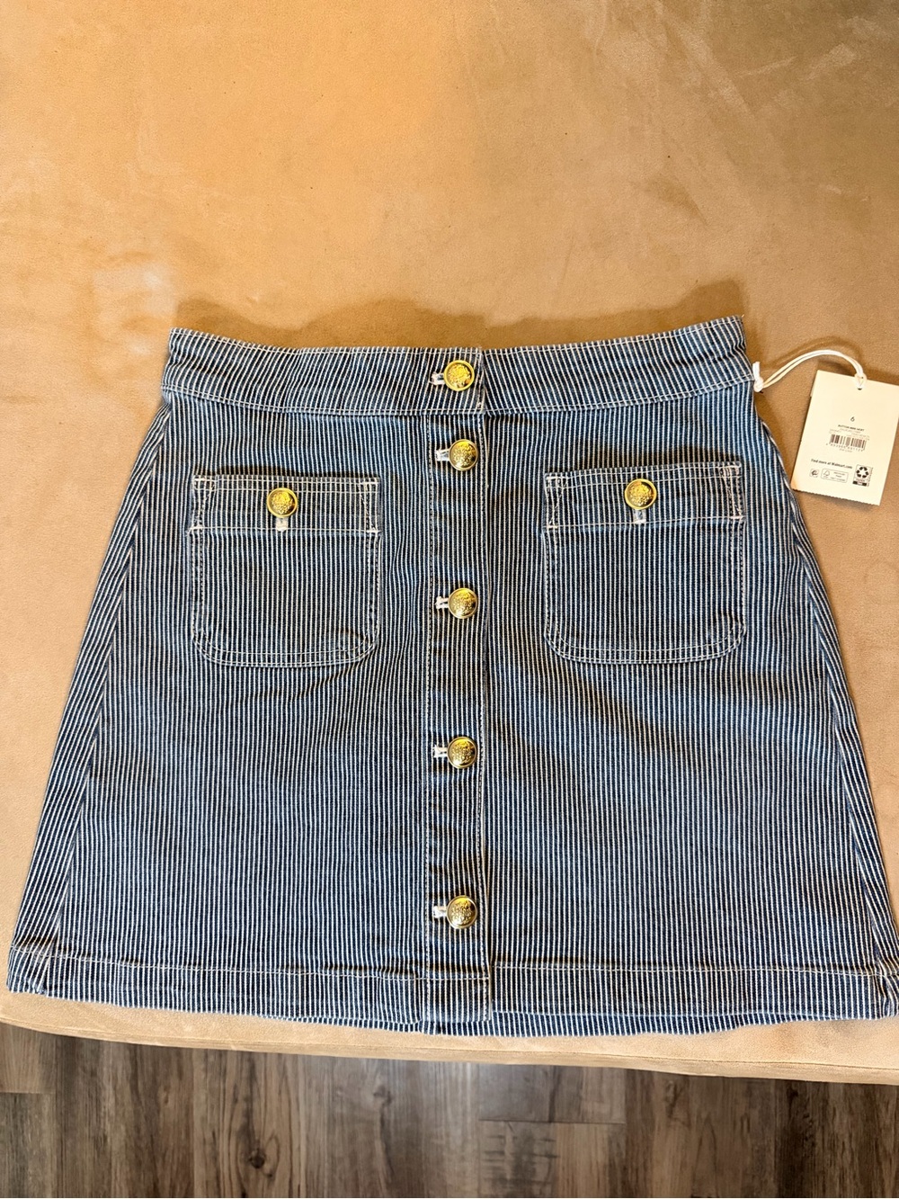 Striped Button-Front Denim Mini Skirt - Blue